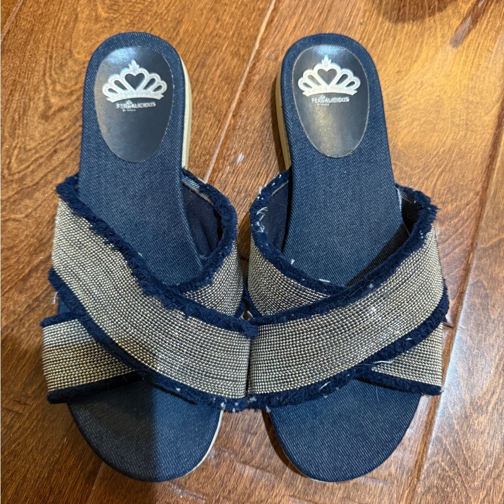 Fergalicious Denim and Beaded Slides